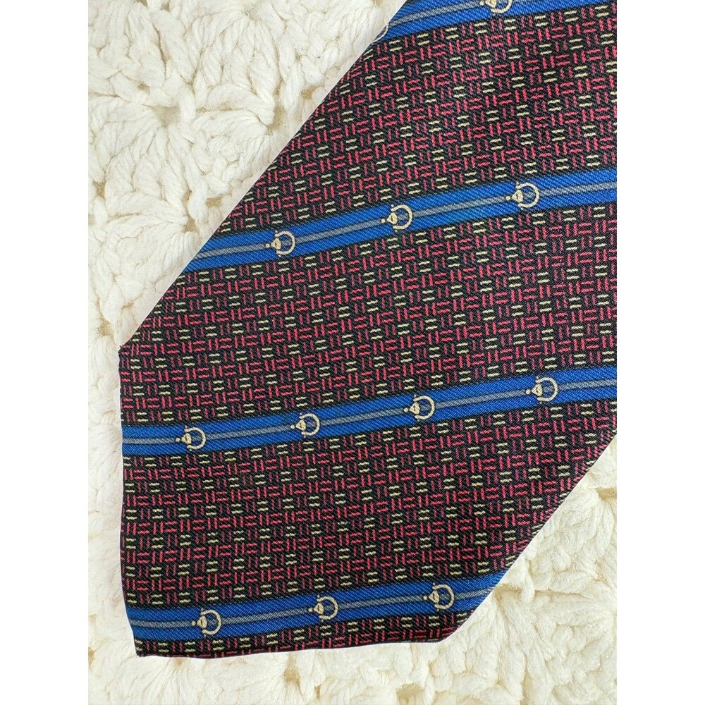 Vintage Damon Men's Silk Tie Slip Stitch Striped Burgundy Blue 3" x 59" EUC USA